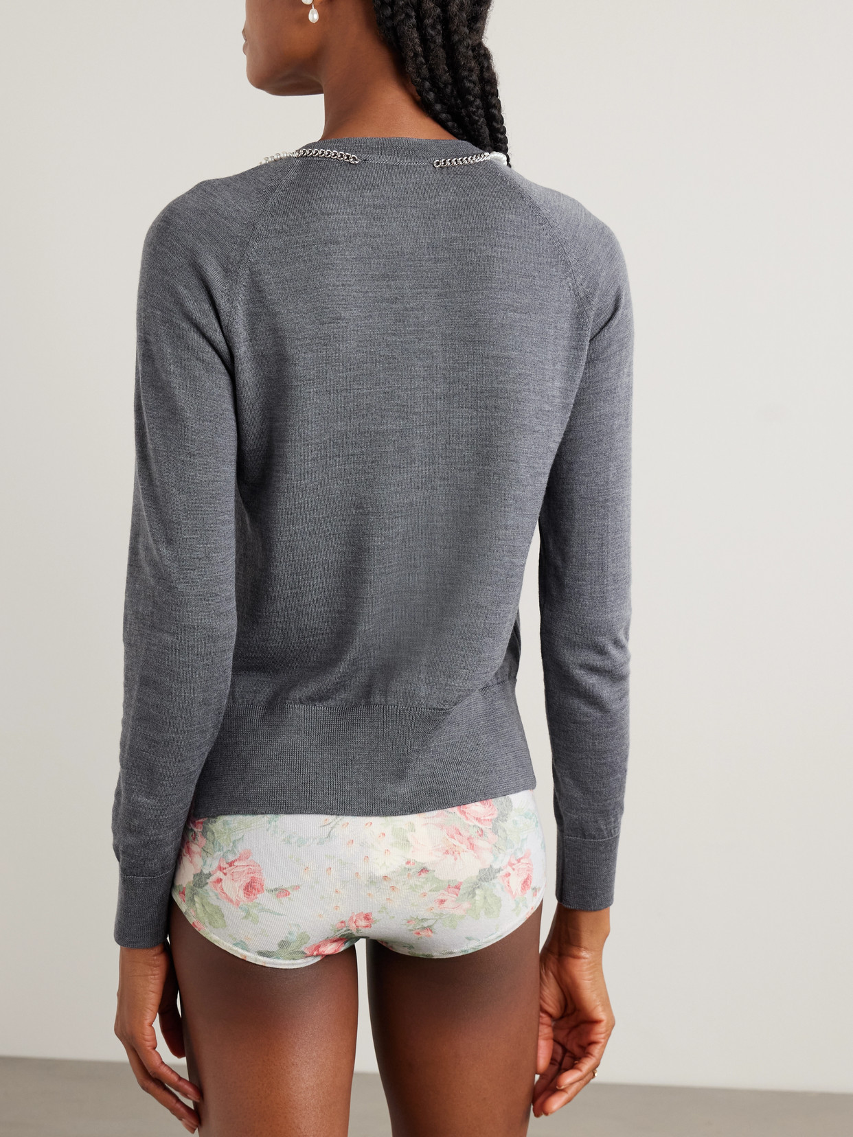 Simone Rocha Womens Charcoal Pearl Embellished Round-neck Wool And Silk Cardigan In Gray