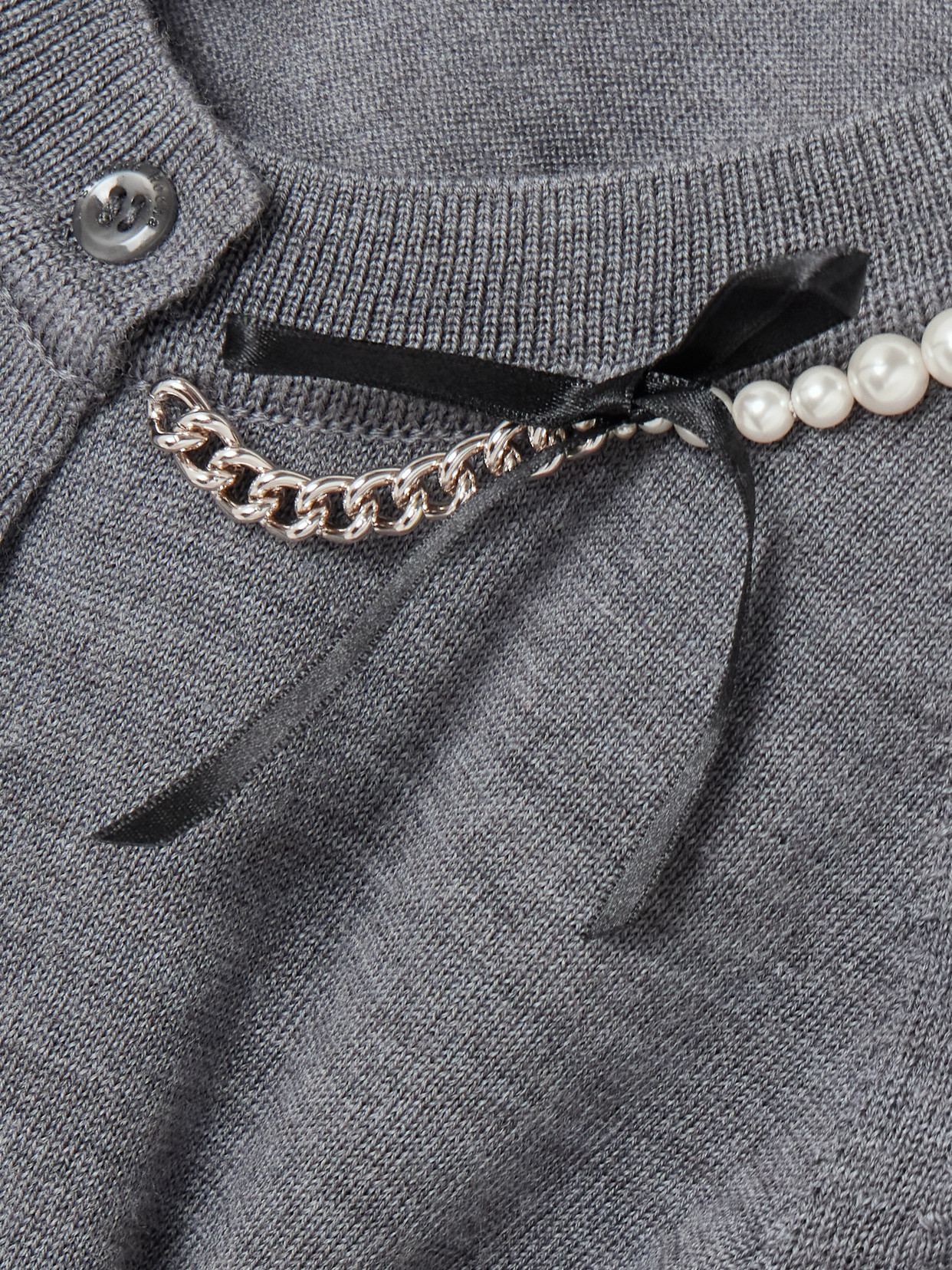 Simone Rocha Womens Charcoal Pearl Embellished Round-neck Wool And Silk Cardigan In Gray