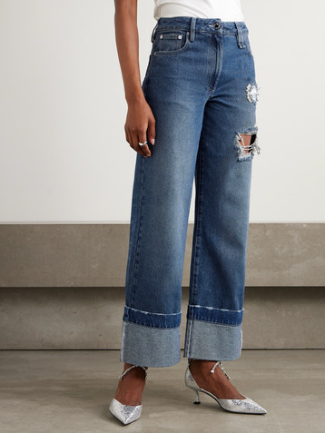 Simone Rocha Embellished distressed wide-leg jeans