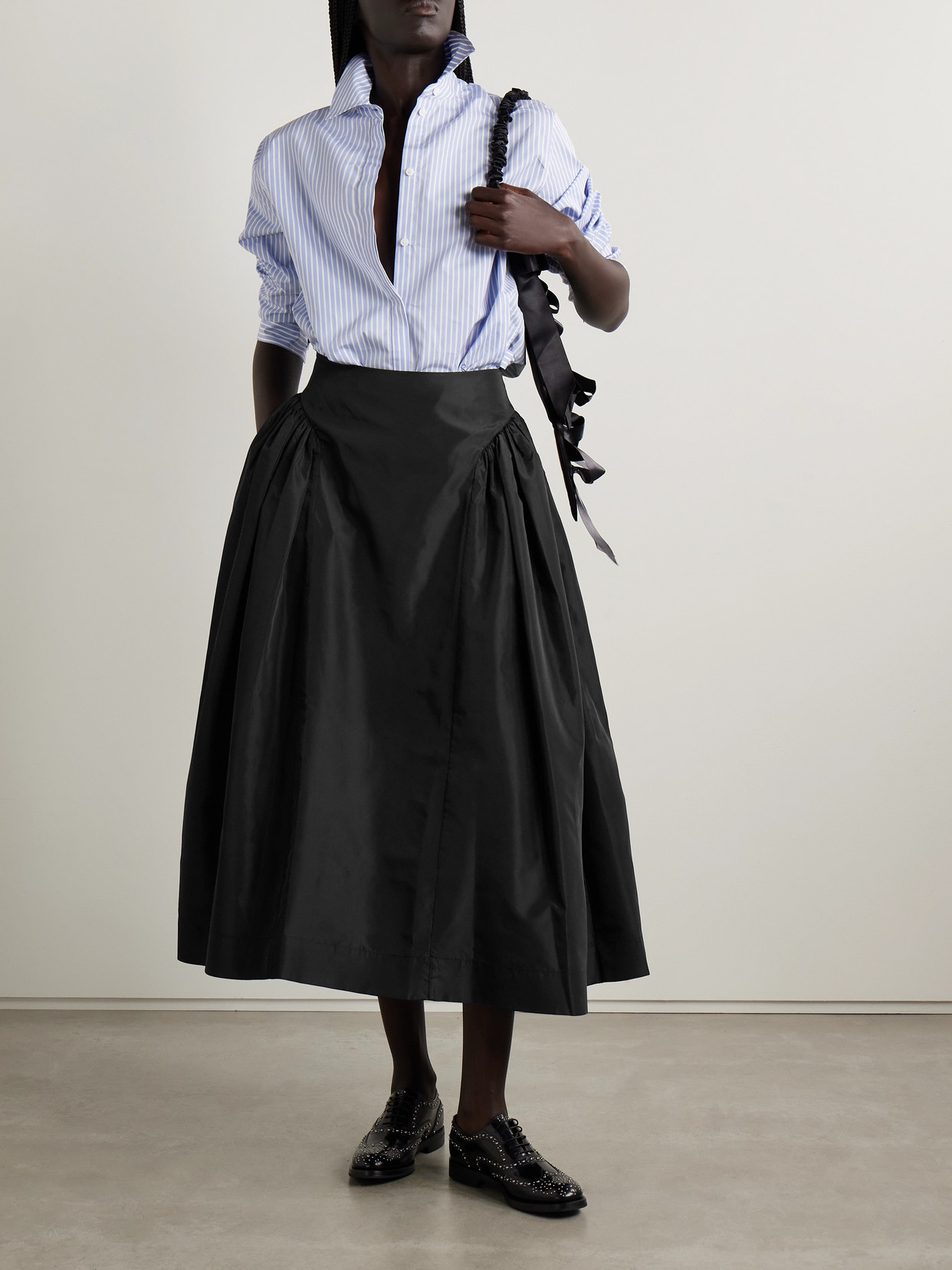 Simone Rocha Pleated Taffeta Midi Skirt