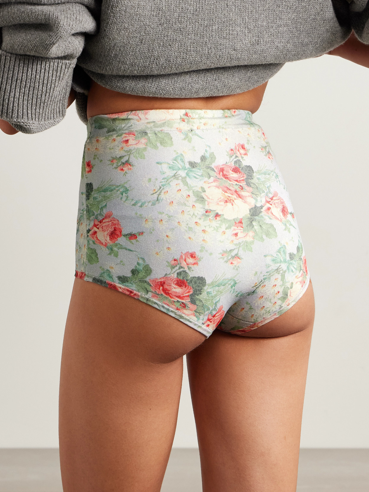 Simone Rocha Floral-print Stretch-knit Shorts In Multi