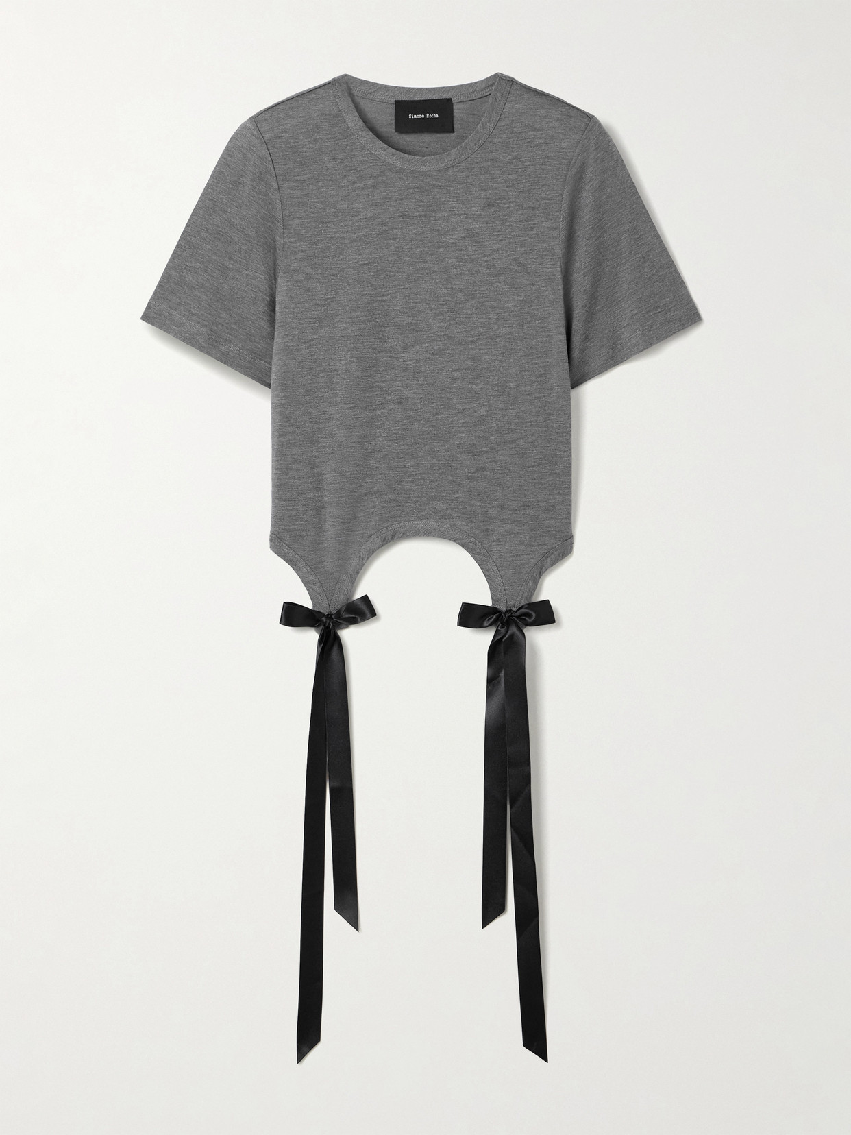 Simone Rocha Bow-embellished Satin-trimmed Lyocell-jersey T-shirt