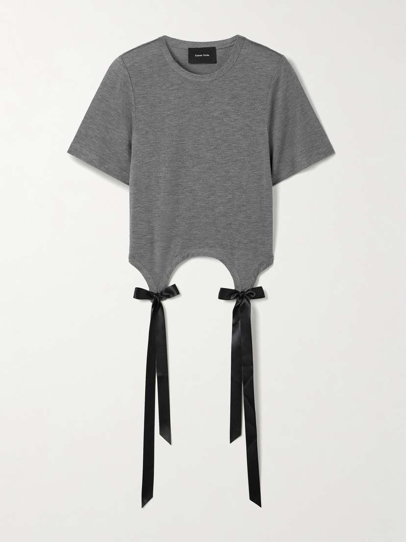 Simone Rocha Bow-embellished Satin-trimmed Lyocell-jersey T-shirt