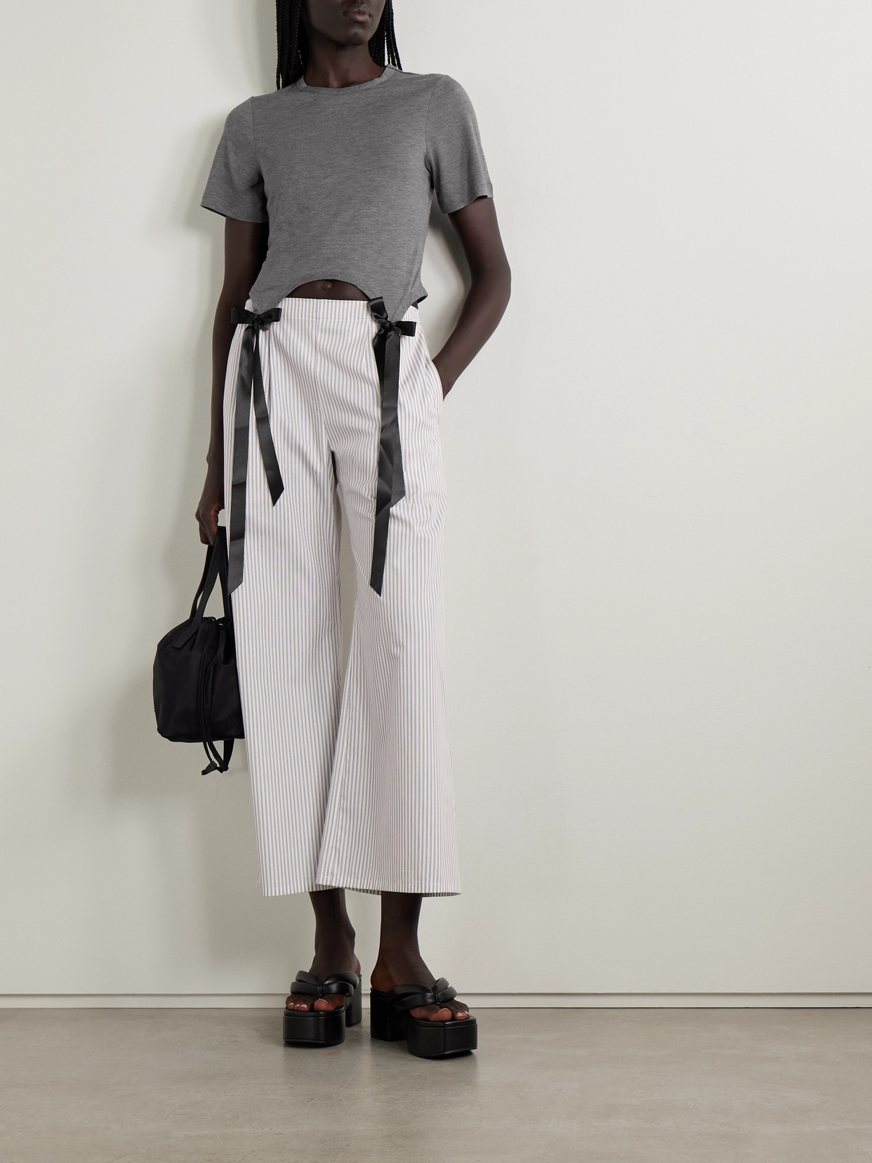 Simone Rocha Bow-embellished Satin-trimmed Lyocell-jersey T-shirt