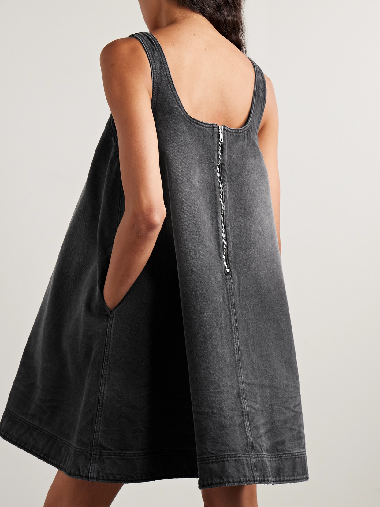Simone Rocha Distressed Embellished Denim Mini Dress In Blue