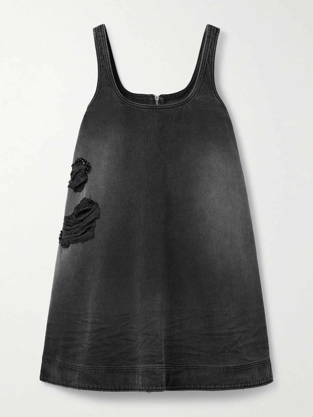 Simone Rocha Distressed Embellished Denim Mini Dress In Blue