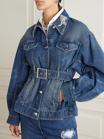 Simone Rocha Belted embellished denim jacket