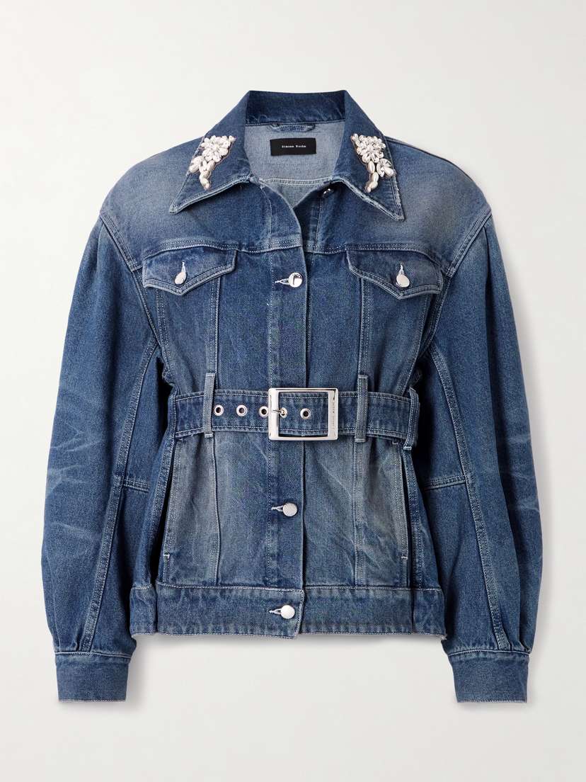 Simone Rocha Belted Embellished Denim Jacket