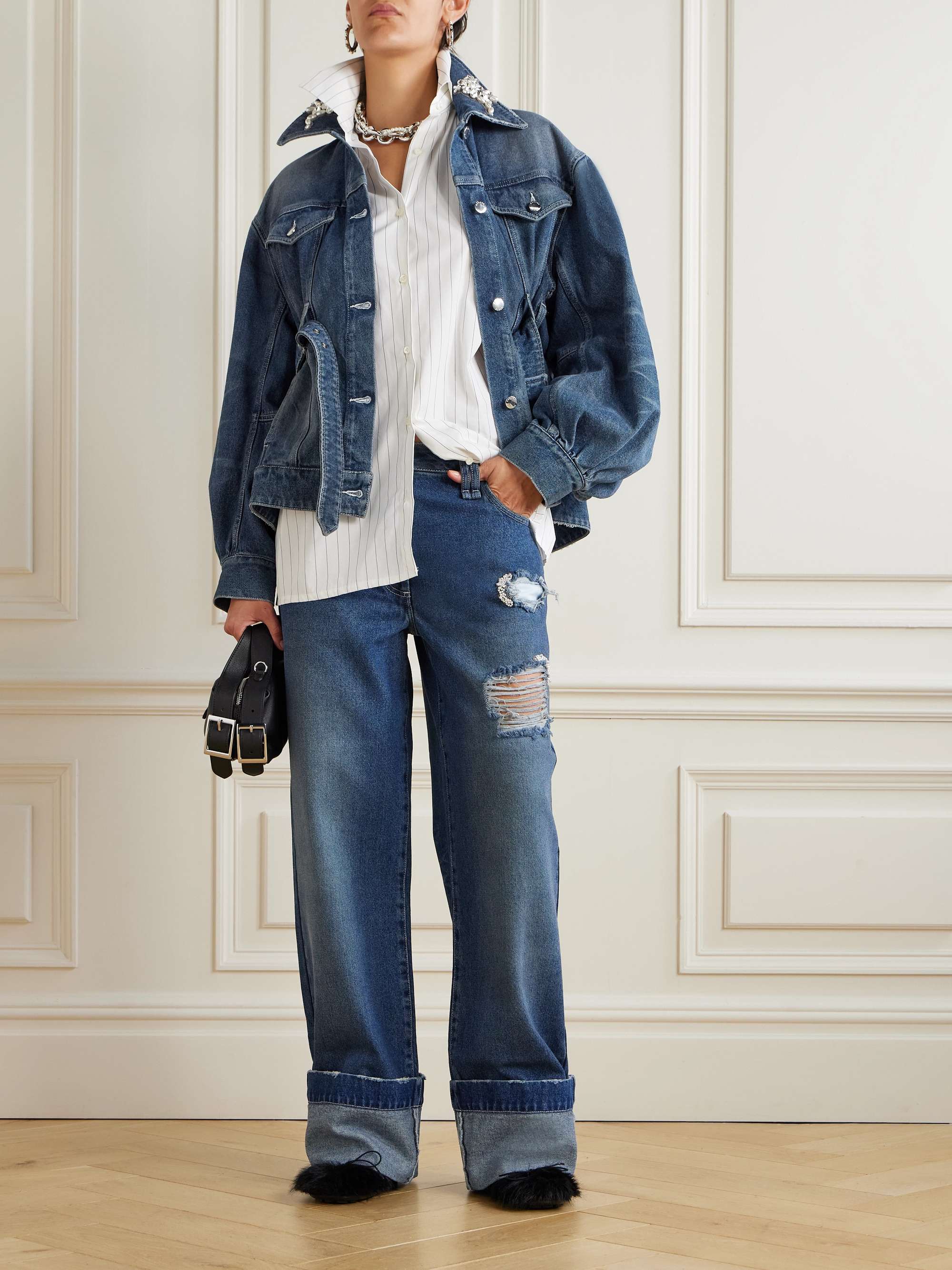 SIMONE ROCHA Belted embellished denim jacket | NET-A-PORTER