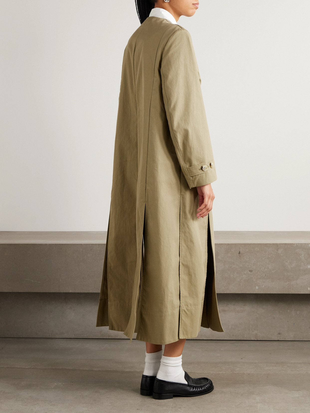 Belted Double-Breasted Embellished Cotton-Blend Canvas Trench Coat