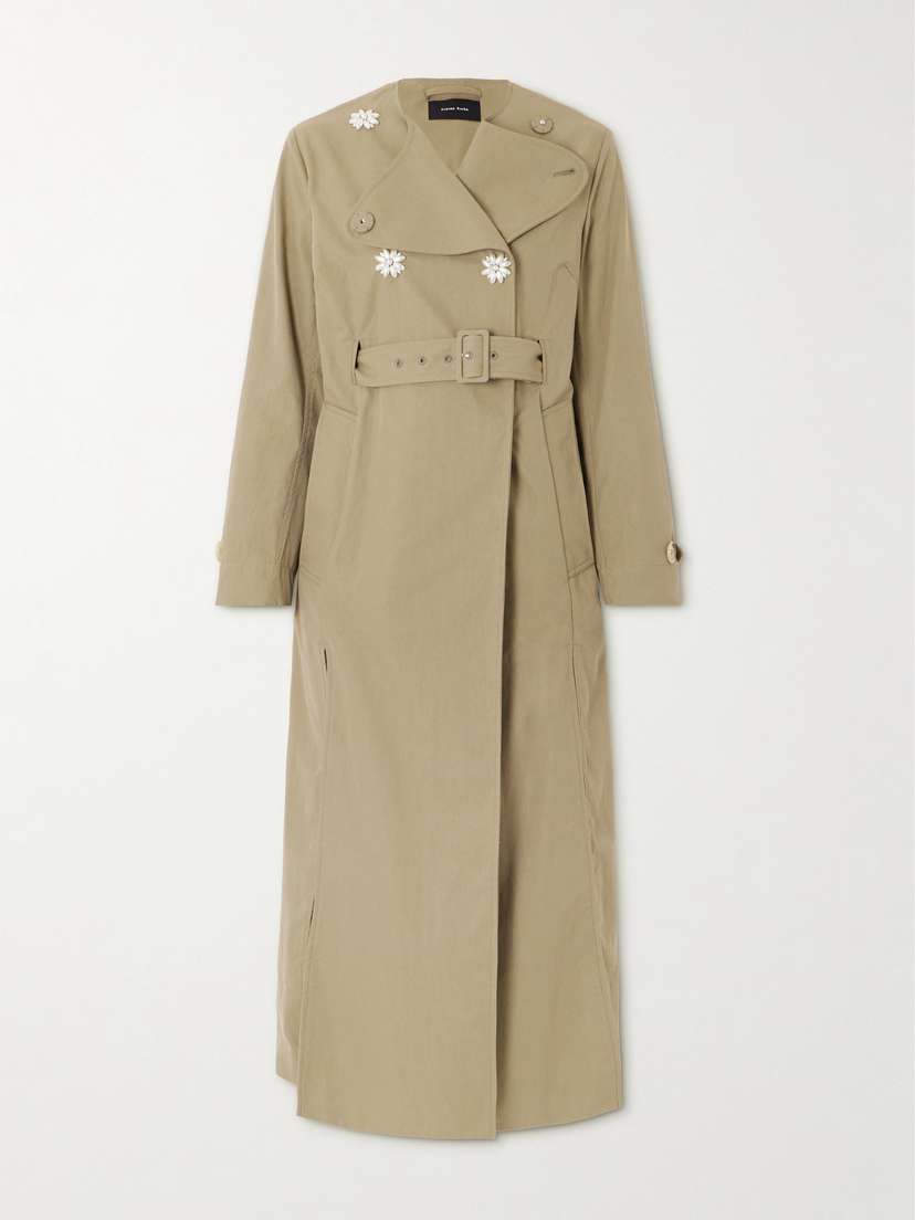 Simone Rocha Belted Double-breasted Embellished Cotton-blend Canvas Trench Coat