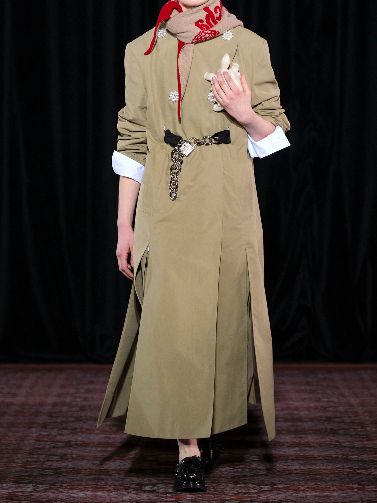 Belted Double-Breasted Embellished Cotton-Blend Canvas Trench Coat