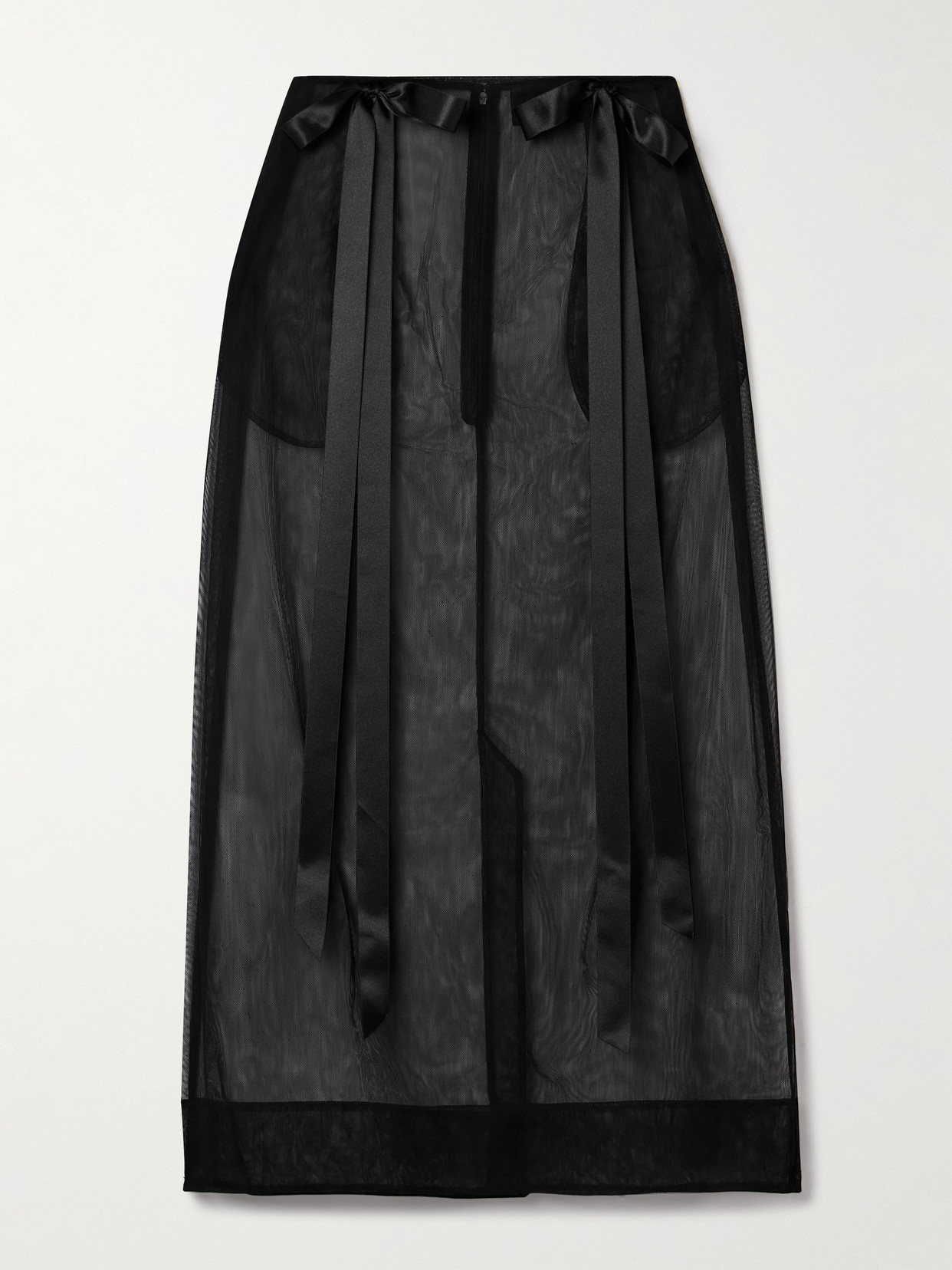 Simone Rocha Bow-embellished Satin-trimmed Tulle Midi Skirt In Black