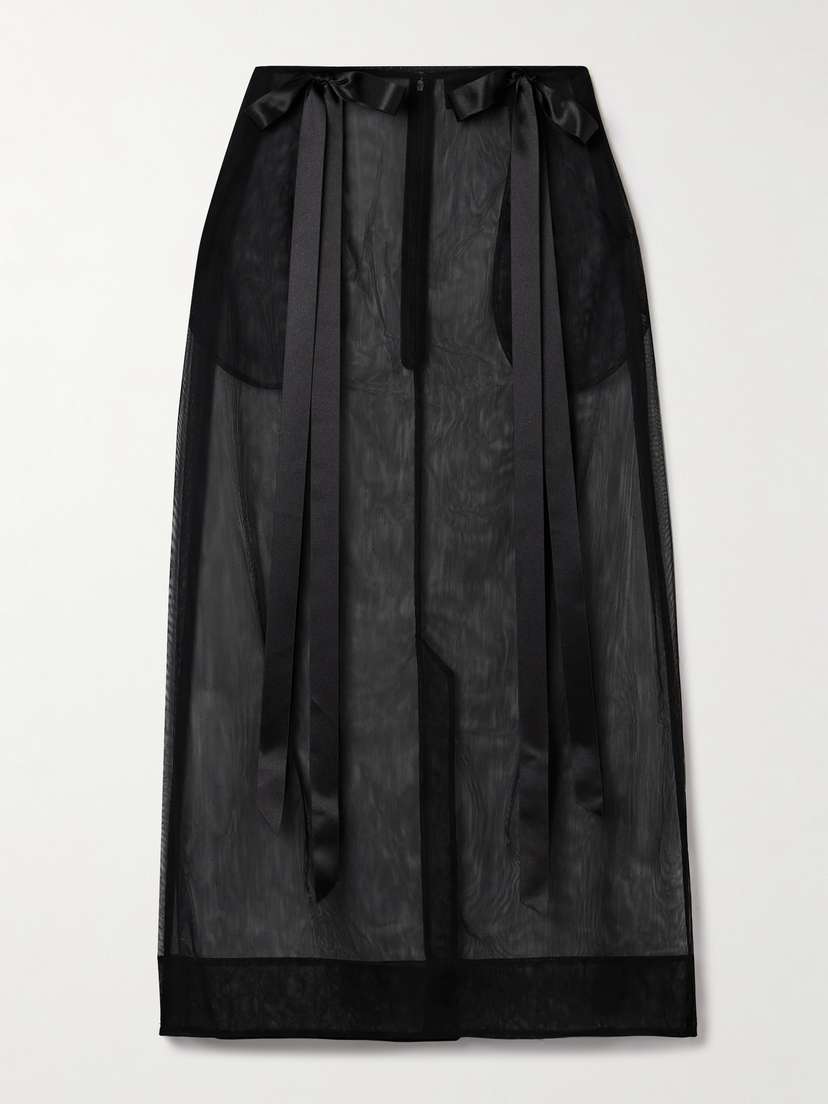 Simone Rocha Bow-embellished Satin-trimmed Tulle Midi Skirt