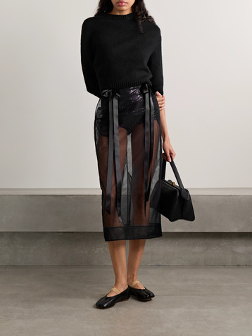 Simone Rocha Bow-embellished satin-trimmed tulle midi skirt