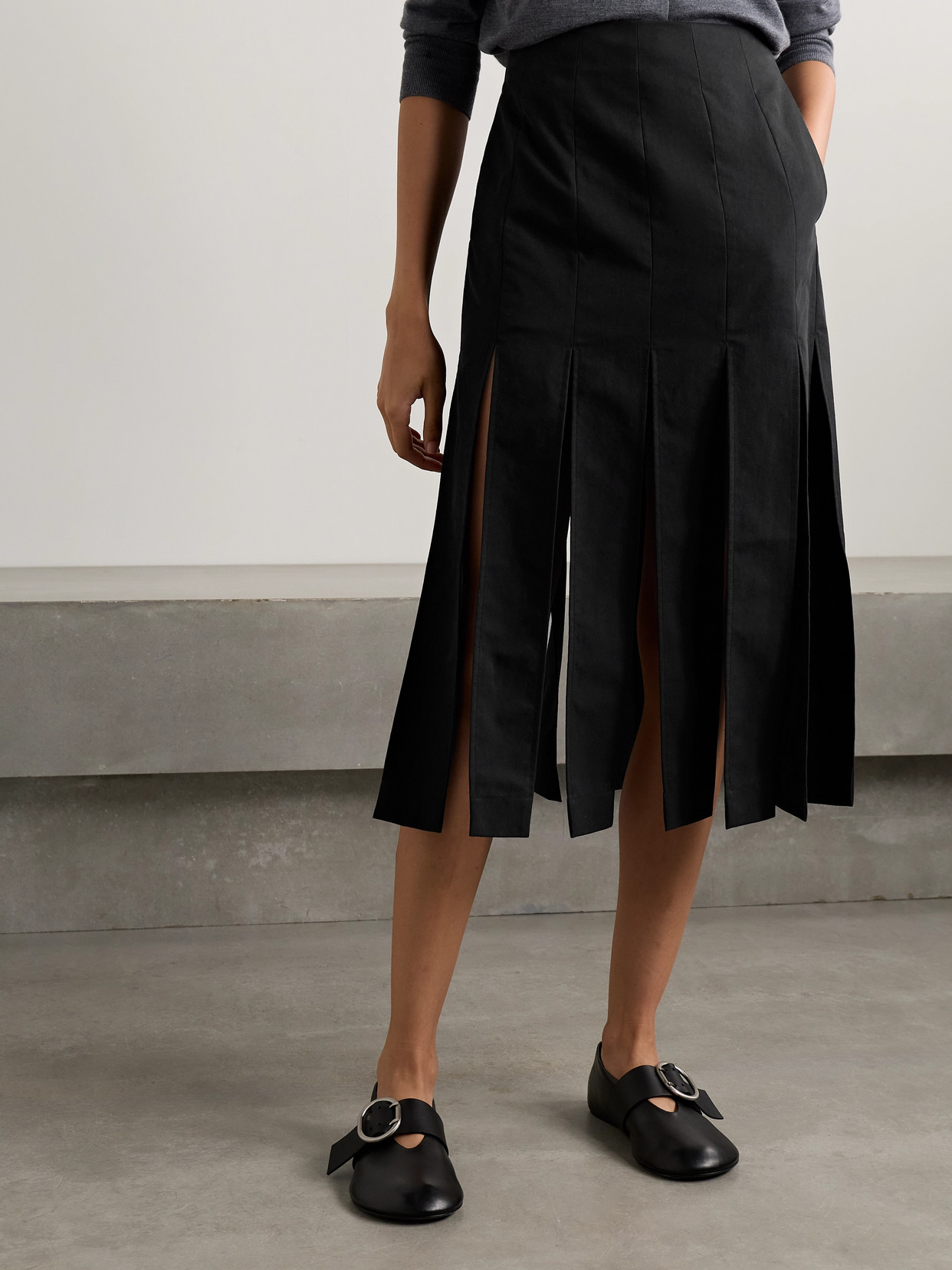 Simone Rocha Cotton-blend Canvas Midi Skirt In Black