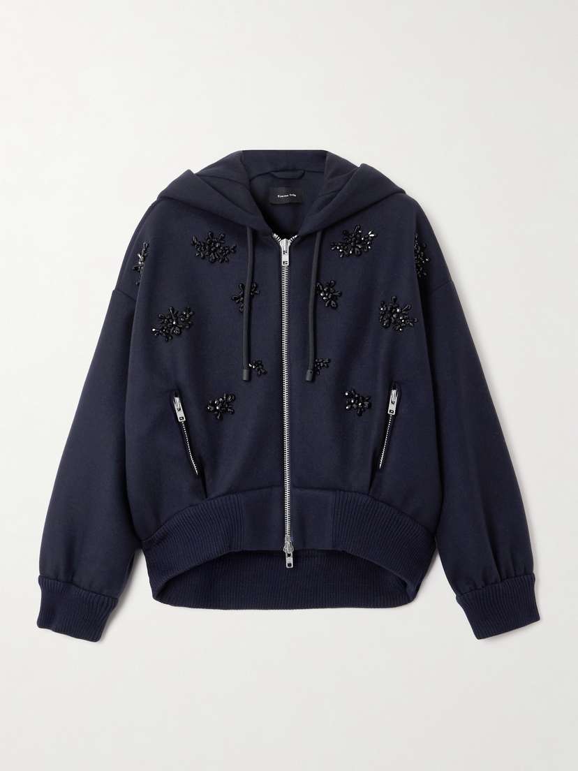 Simone Rocha Hooded Bead-embellished Wool-blend Bomber Jacket