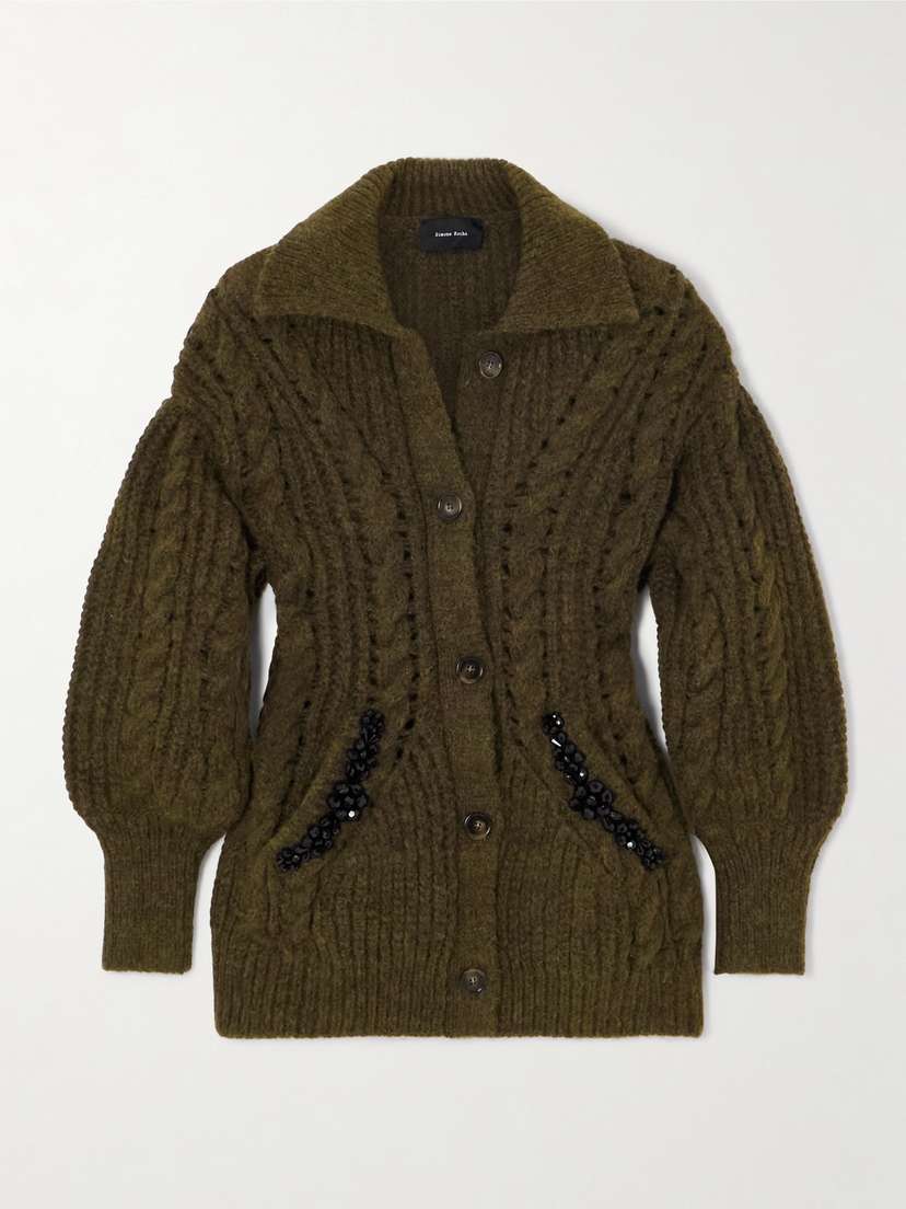 Simone Rocha Embellished Metallic Cable-knit Cardigan