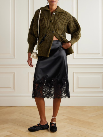 Simone Rocha Embellished metallic cable-knit cardigan