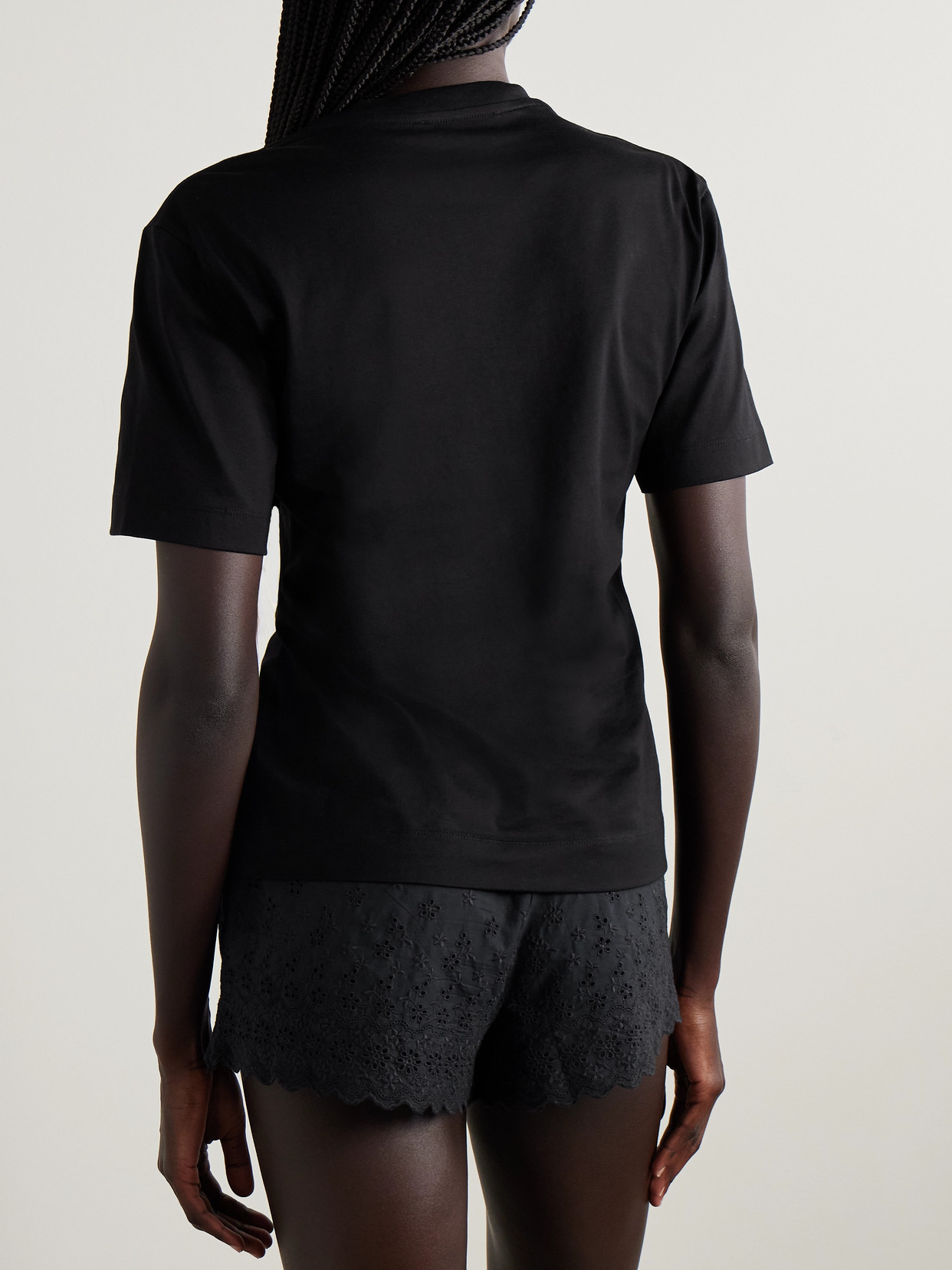 Simone Rocha Appliquéd Satin Jacquard-trimmed Cotton-jersey T-shirt