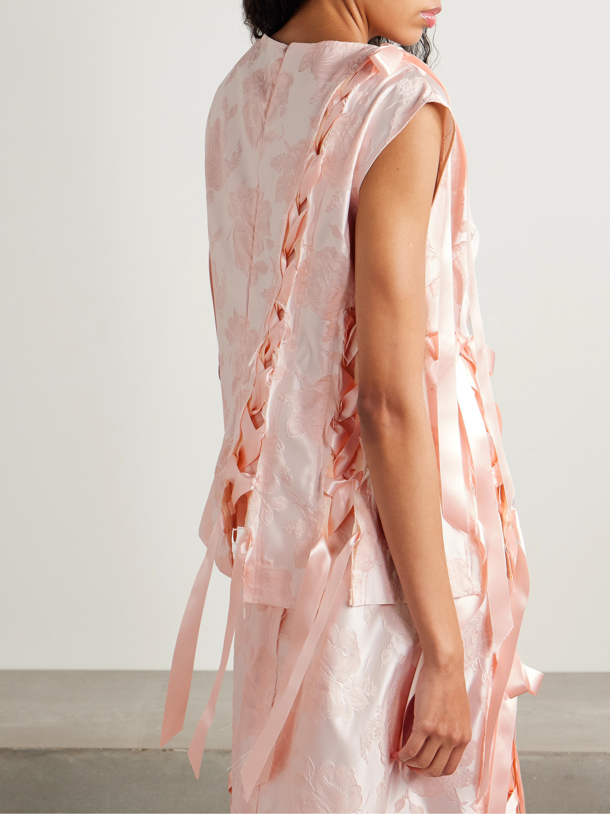 Simone Rocha Unraveling Ribbon lace-up frayed brocade top