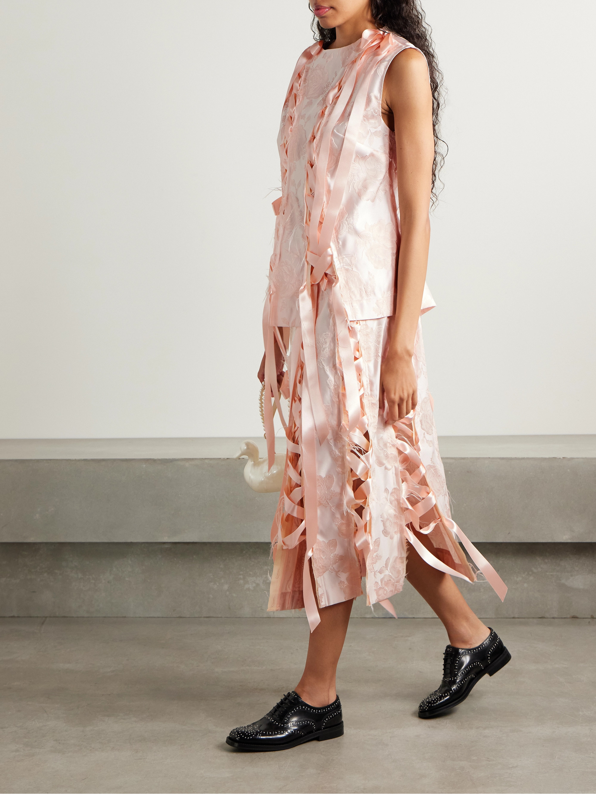 Simone Rocha Unraveling Ribbon lace-up frayed brocade top