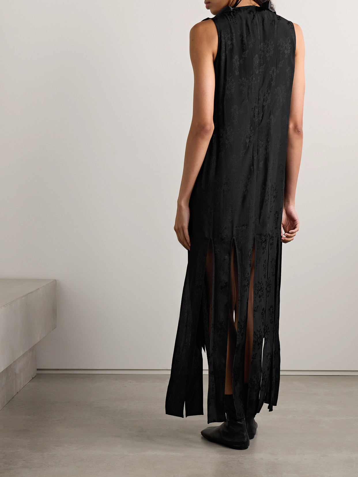 Simone Rocha Bow-detailed Satin-trimmed Crepon-jacquard Midi Dress In Black