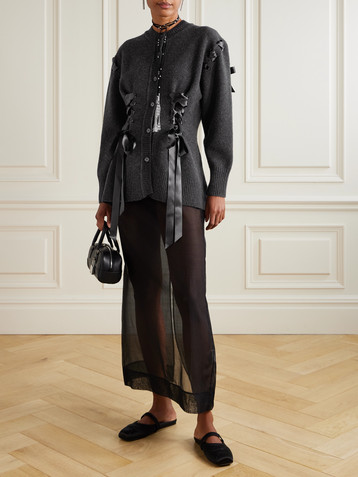 Simone Rocha Bow-embellished merino wool-blend cardigan