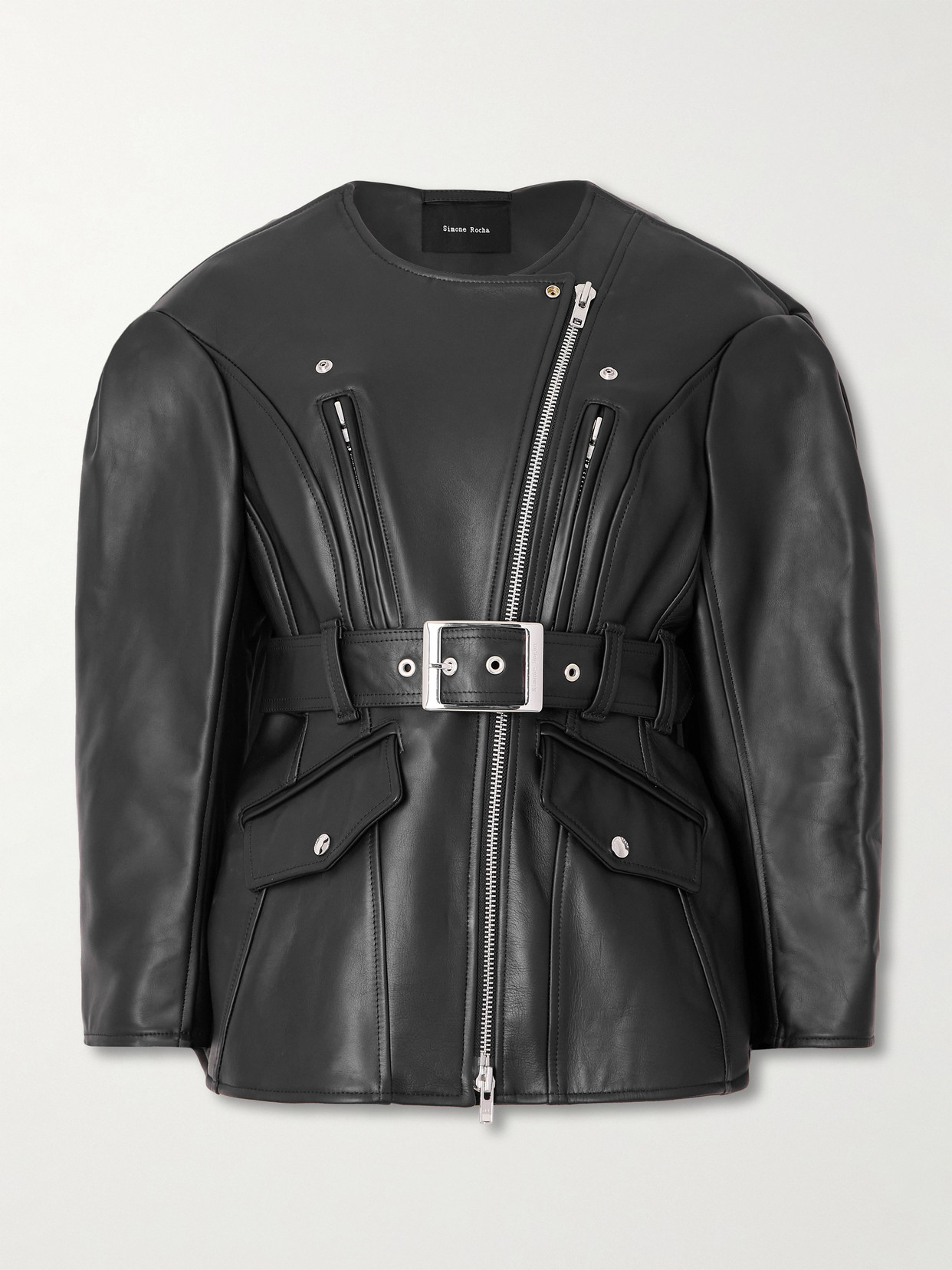 Simone Rocha Belted Leather Jacket In Black