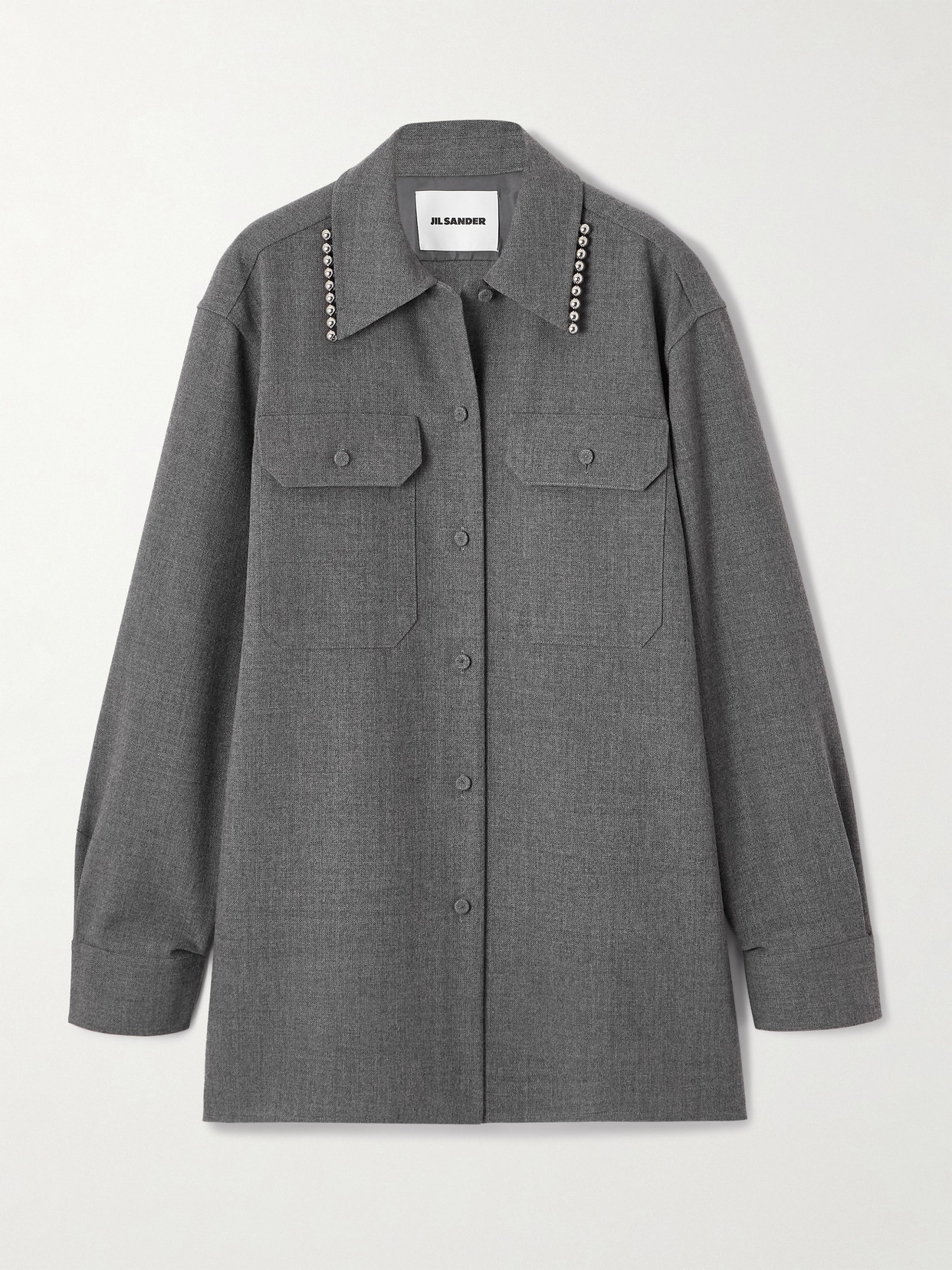Jil Sander Bead-embellished Wool Shirt In Gray
