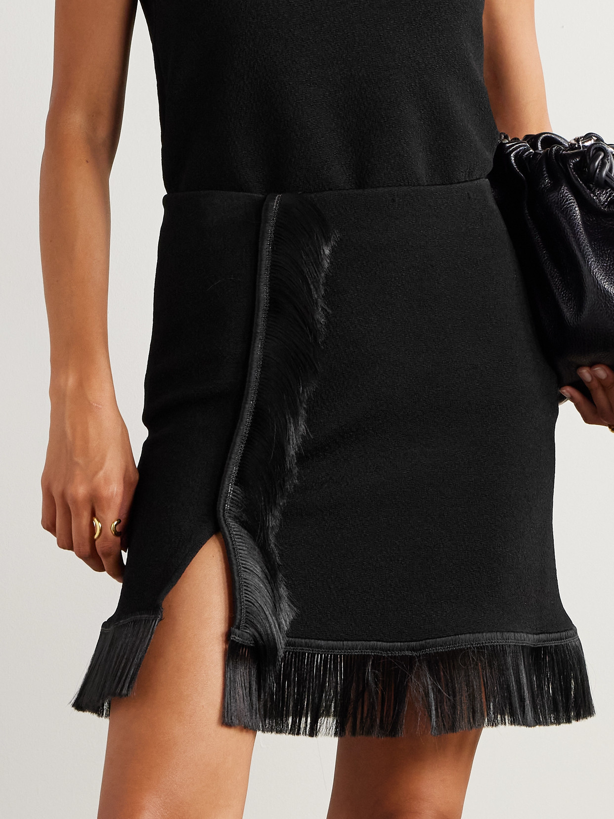 Fringed Wrap-Effect Crepe Mini