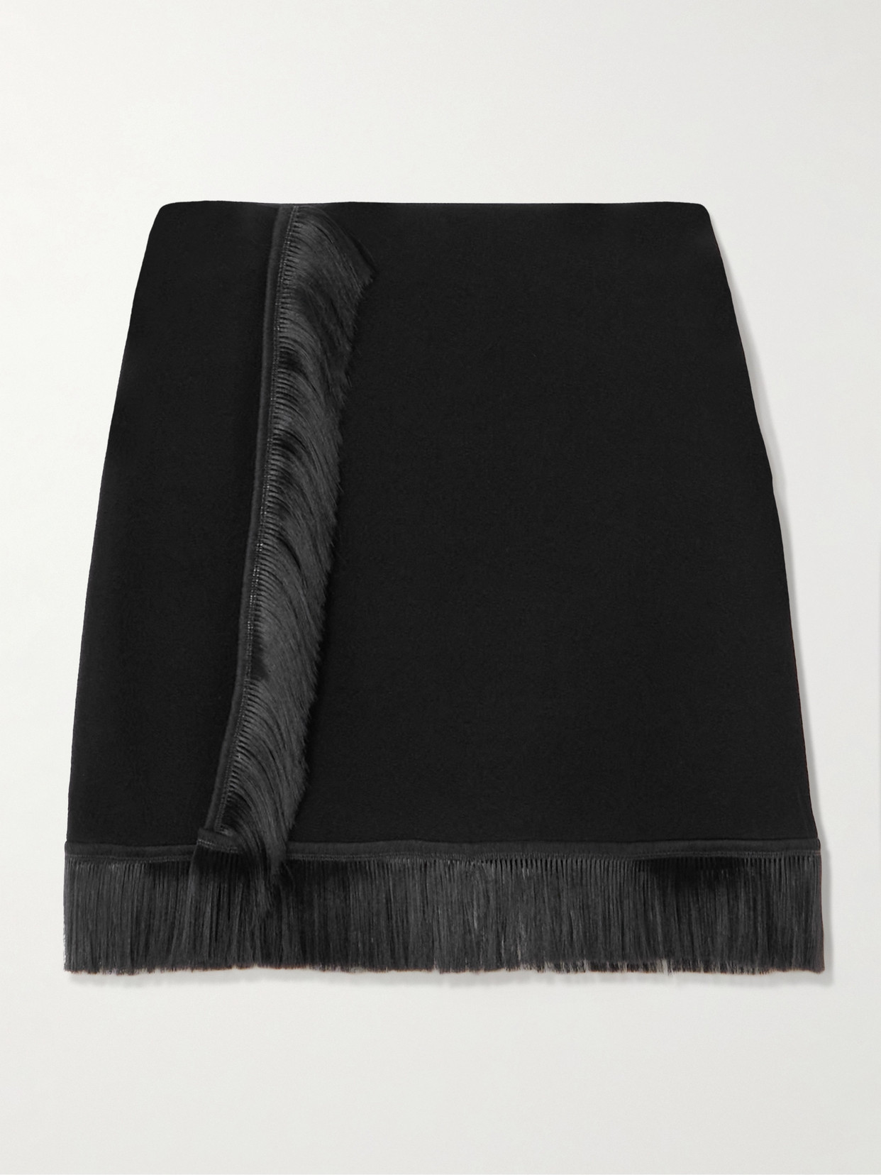 Jil Sander Fringed Wrap-effect Crepe Mini Skirt In Black
