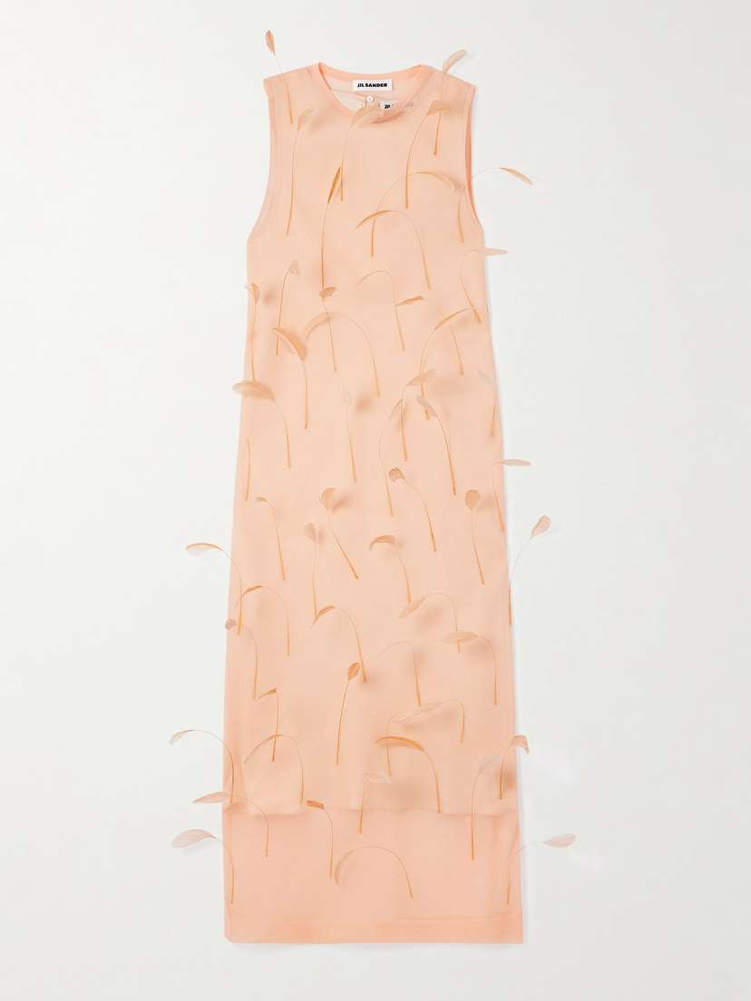 Jil Sander Feather-embellished Layered Knitted-silk Midi Dress