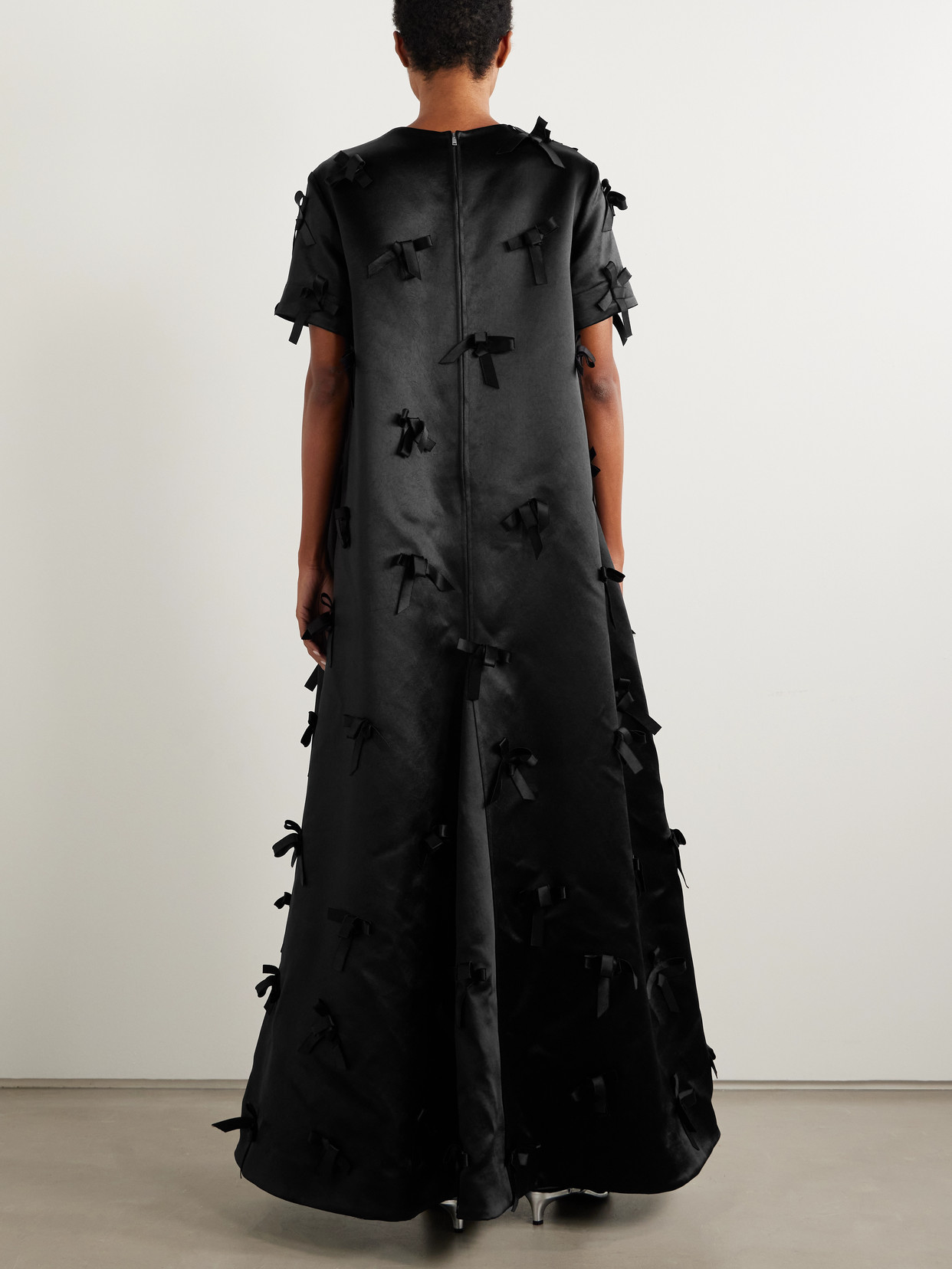 Jil Sander Bow-embellished Satin Maxi Dress In Black