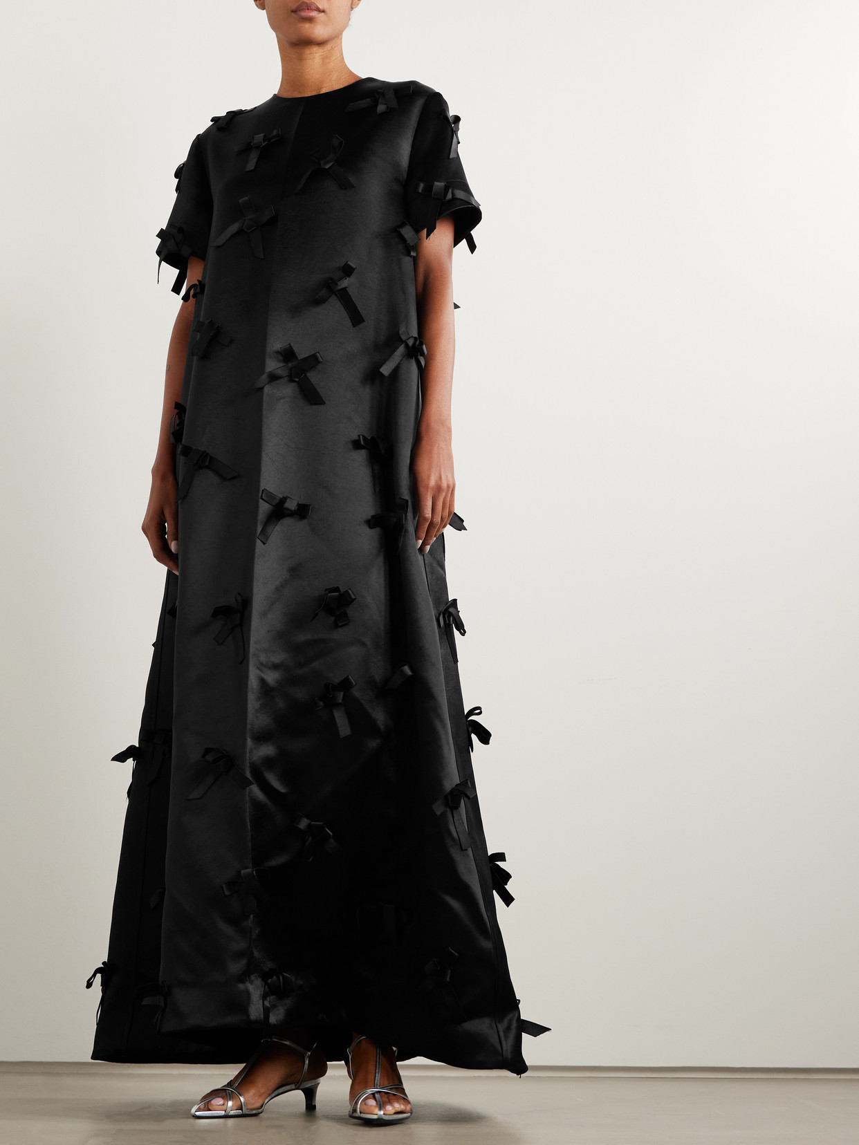 Jil Sander Bow-embellished Satin Maxi Dress In Black