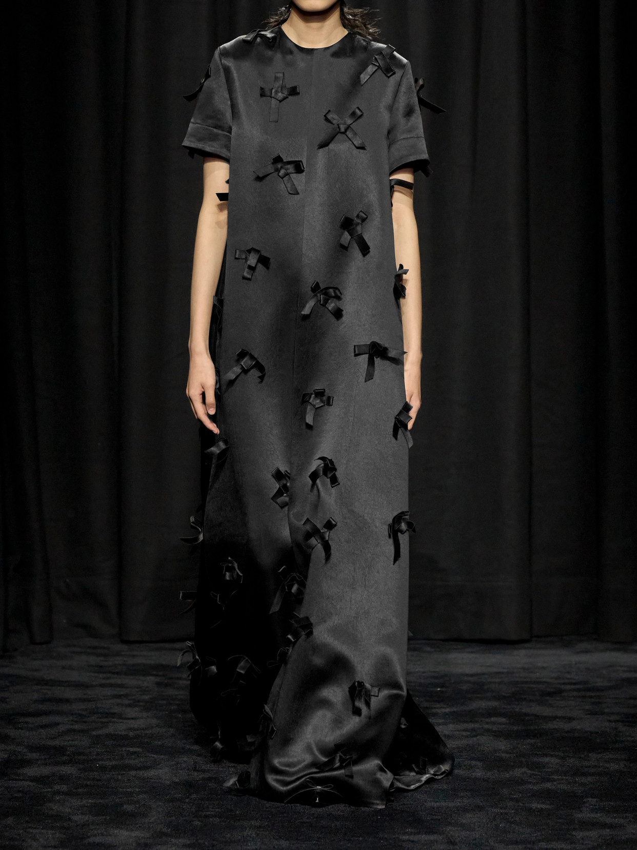 Jil Sander Bow-embellished Satin Maxi Dress In Black