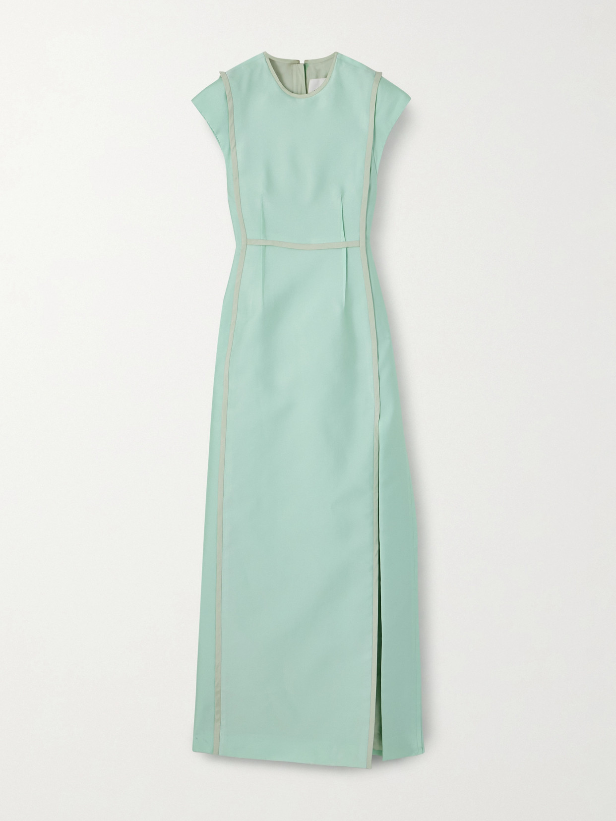 Jil Sander Sleeveless Frayed Satin Maxi Dress In Green