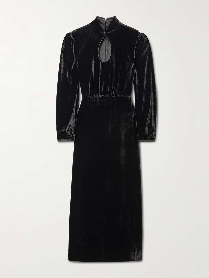 Saloni Domino Cutout Velvet Turtleneck Midi Dress