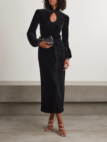 Saloni Domino cutout velvet turtleneck midi dress