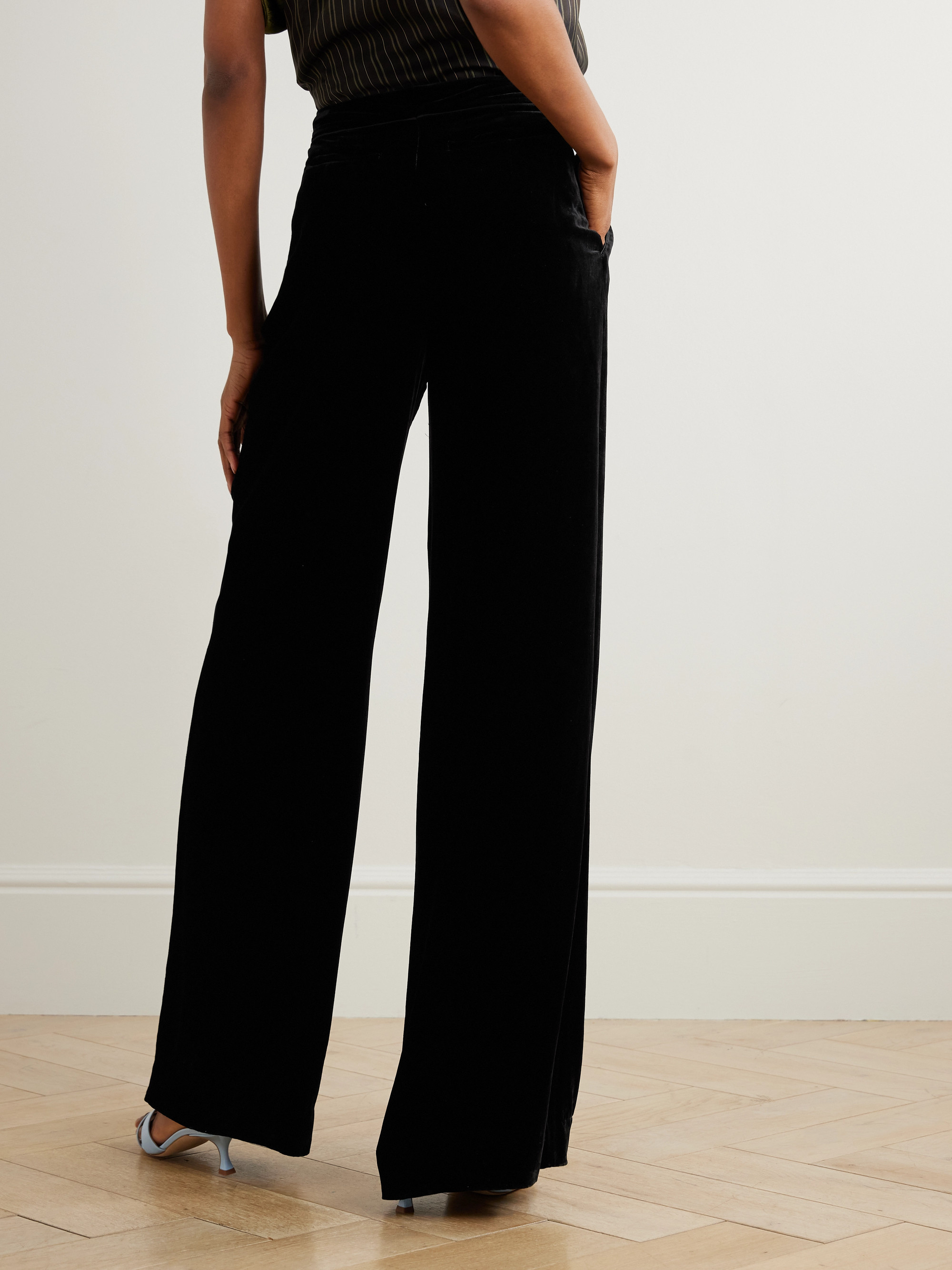 Saloni Satin-trimmed velvet wide-leg pants thumbnail