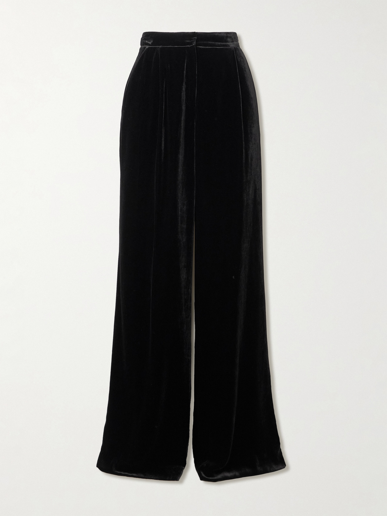Saloni Satin-trimmed Velvet Wide-leg Pants In Black