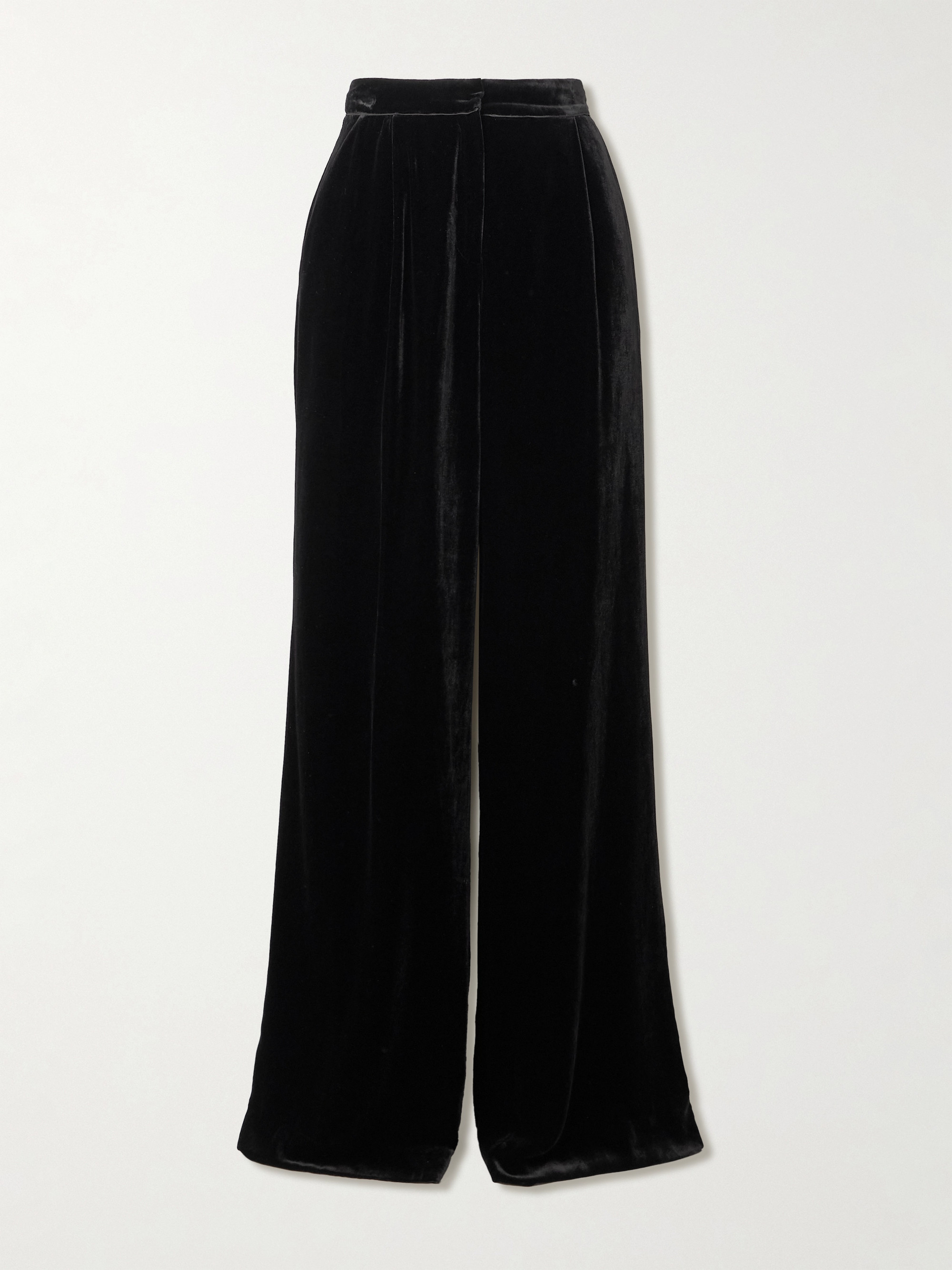 Saloni Satin-trimmed velvet wide-leg pants thumbnail