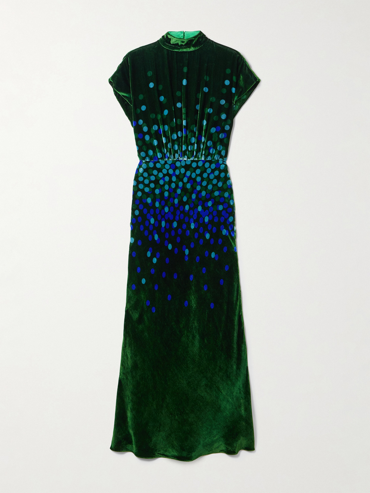 Saloni Fabienne Gathered Printed Velvet Midi Dress In Green