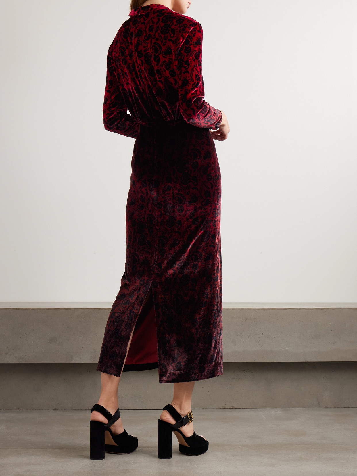 Saloni Mya Crystal-embellished Gathered Printed Velvet Midi Dress In Multi