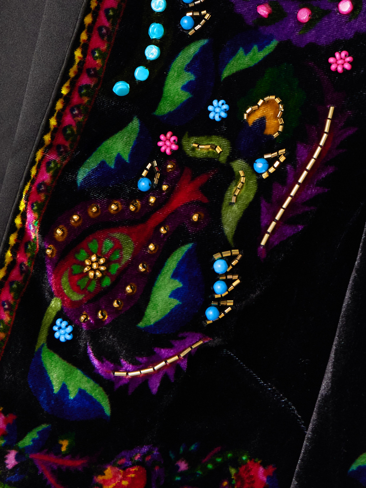 Vika Cropped Beaded Printed Velvet Jacket