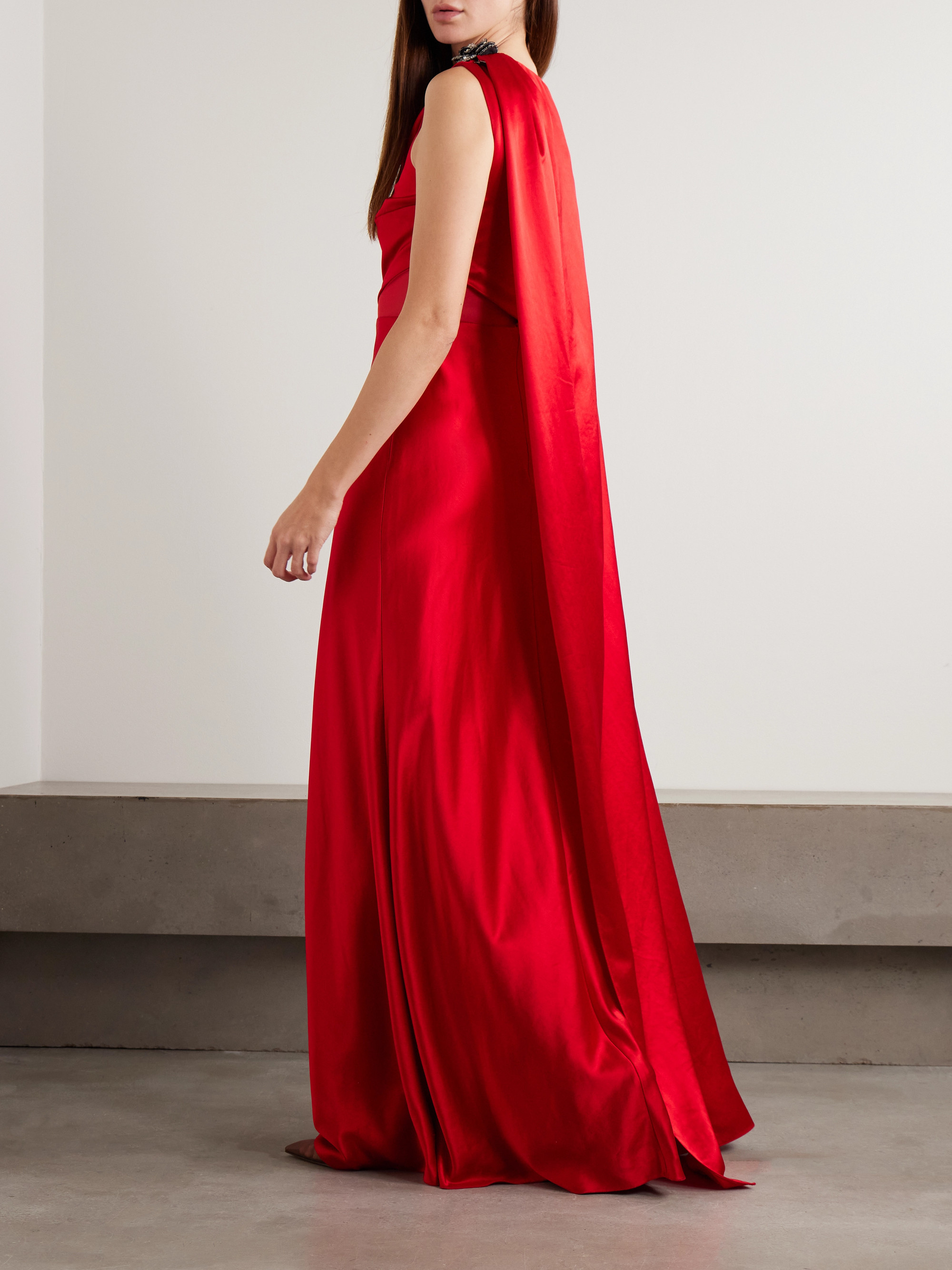 Saloni Phoenix cape-effect crystal-embellished draped satin gown thumbnail