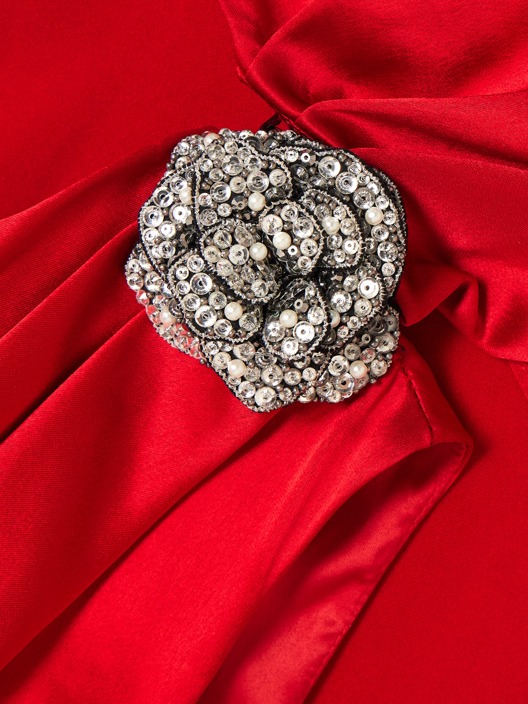 Saloni Phoenix cape-effect crystal-embellished draped satin gown thumbnail