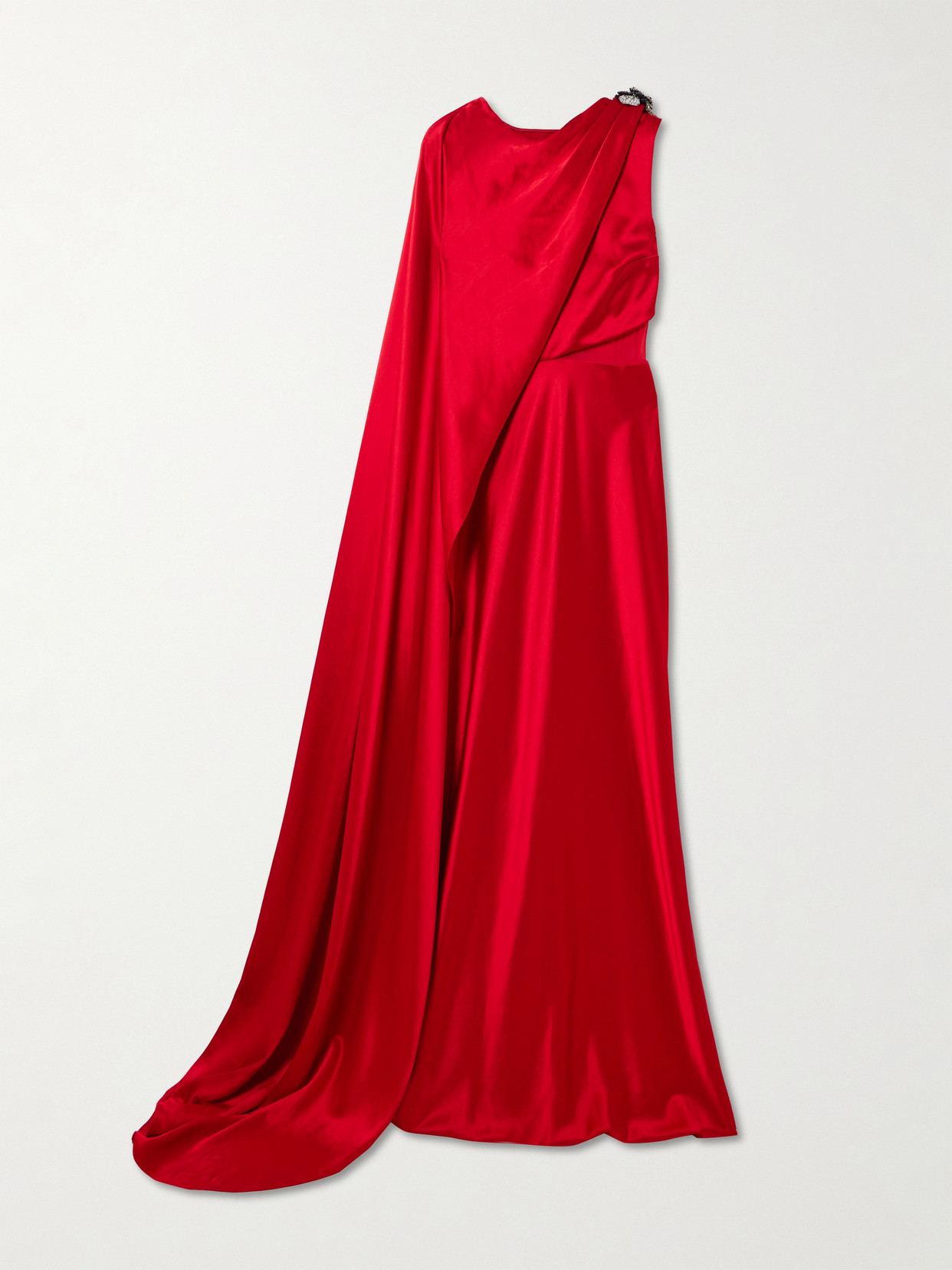 Saloni Phoenix Cape-effect Crystal-embellished Draped Satin Gown In Red