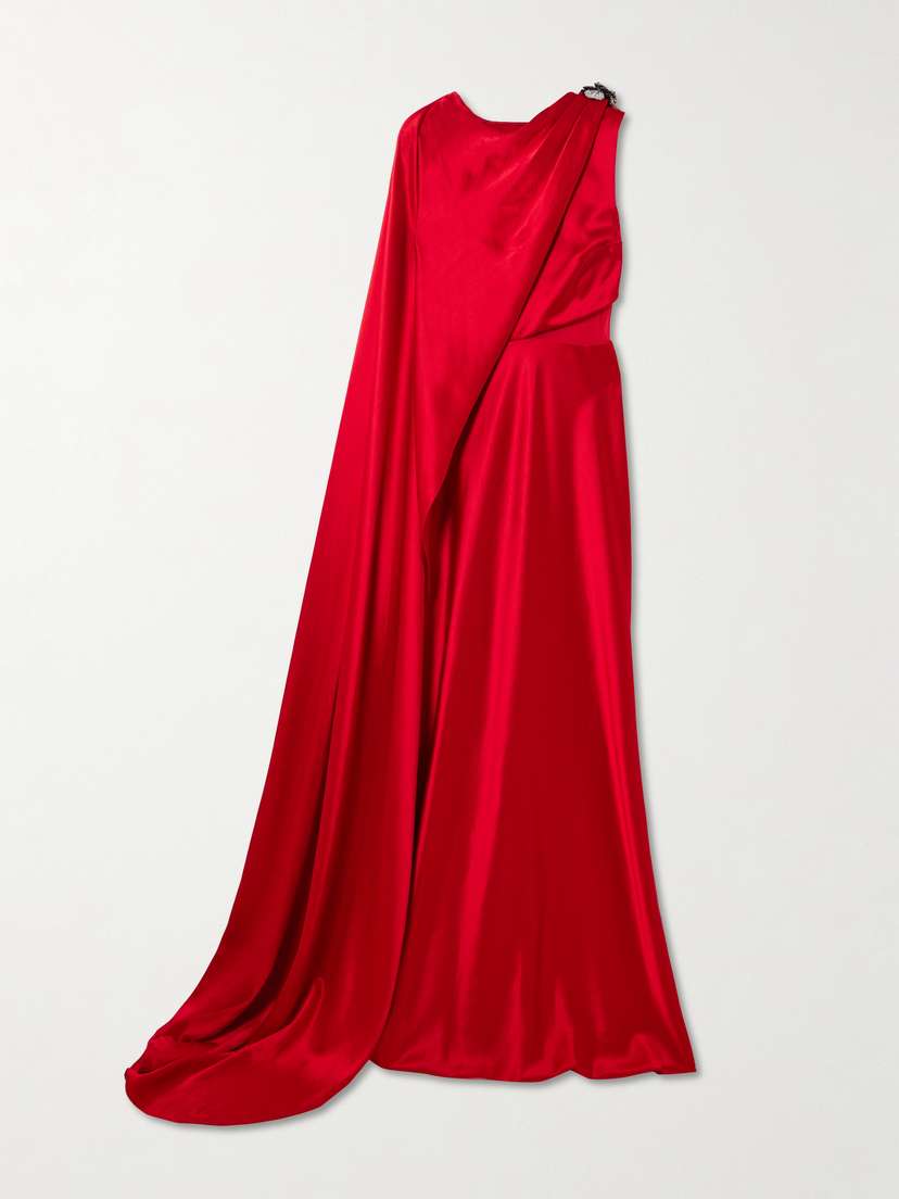 Saloni Phoenix Cape-effect Crystal-embellished Draped Satin Gown