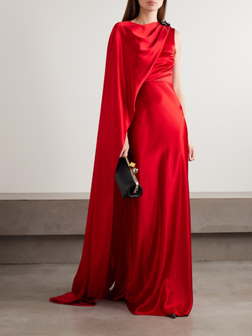 Saloni Phoenix cape-effect crystal-embellished draped satin gown